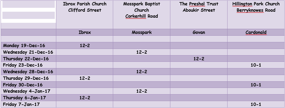 Christmas and New Year Opening Times | Glasgow SW Foodbank